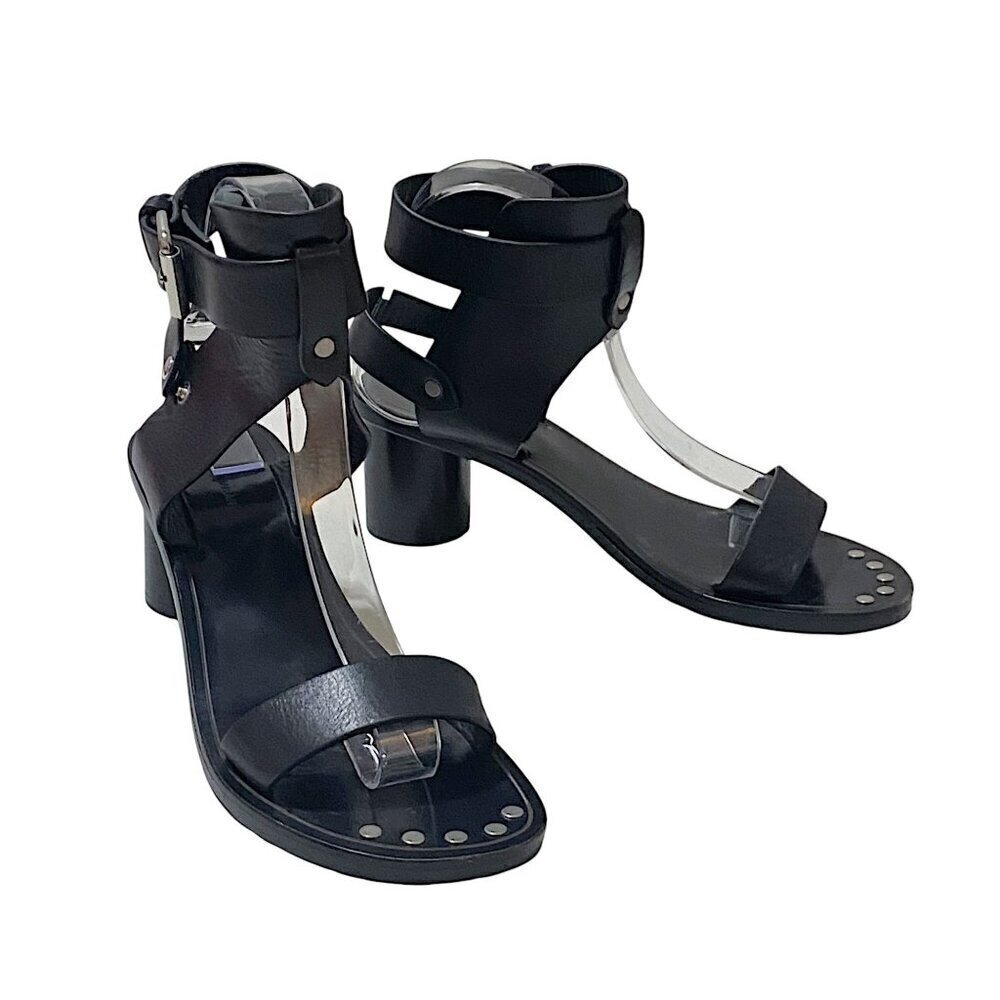 Isabel Marant Black Leather Jaeryn Mid Heel  Sandals, Size 37EU, Buckle - Picture 2 of 12